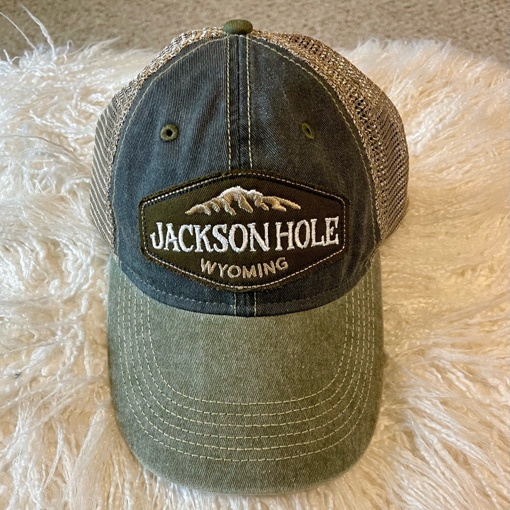 JACKSON HOLE Wyoming Mesh Cap Trucker Hat Snap Back OURAY Denim Blue Green NWOT